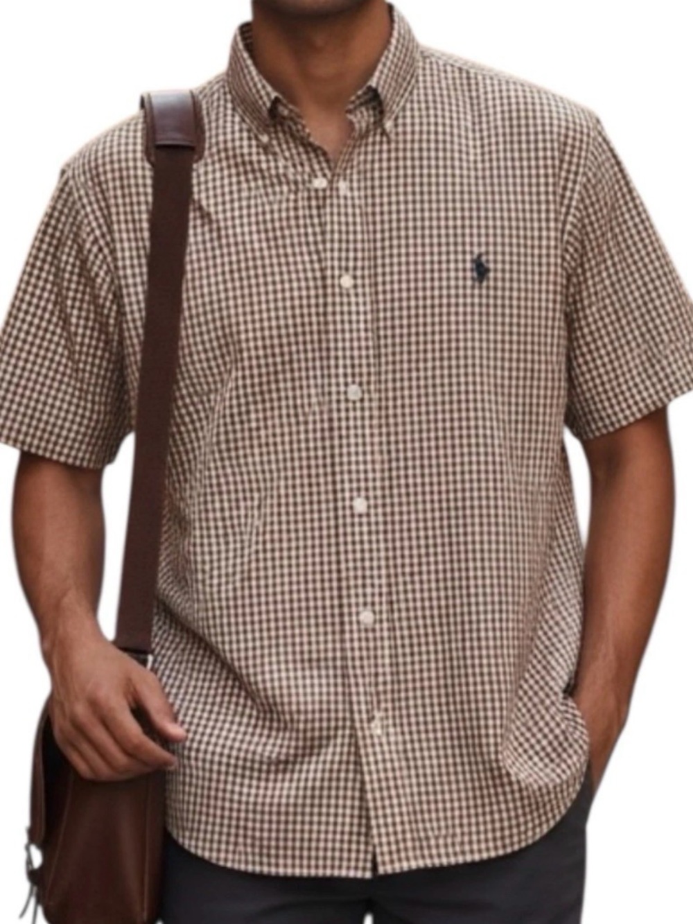 Ralph Lauren Brown Gingham Short-Sleeve Button-Down Shirt, Size L